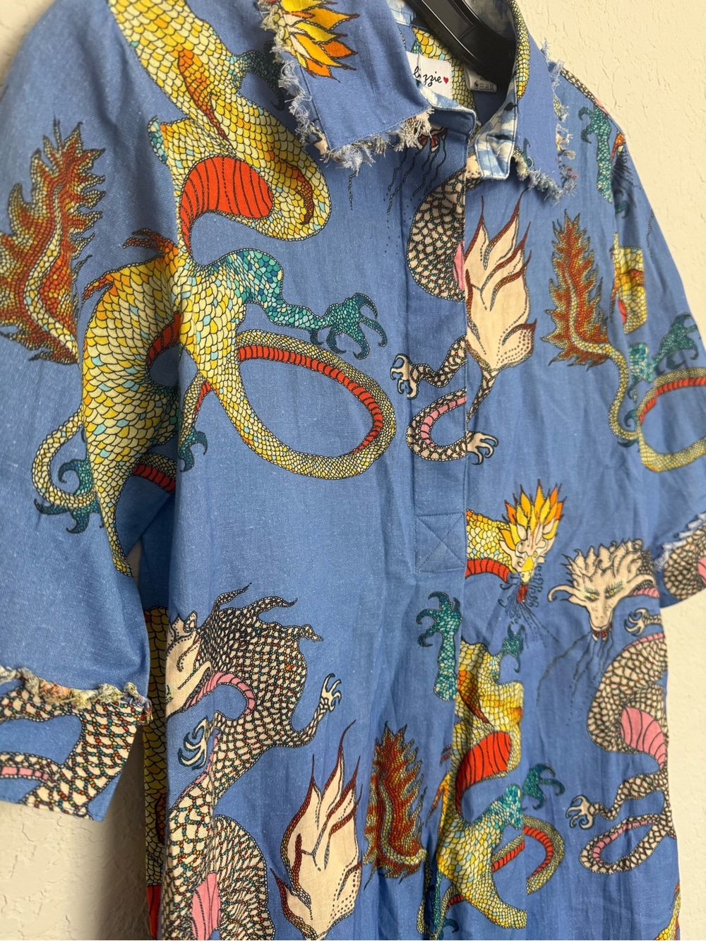NWT Dizzy Lizzie French Blue Dragon Print Chatham Dress XS Cotton Linen Whimsy - Picture 3 of 8
